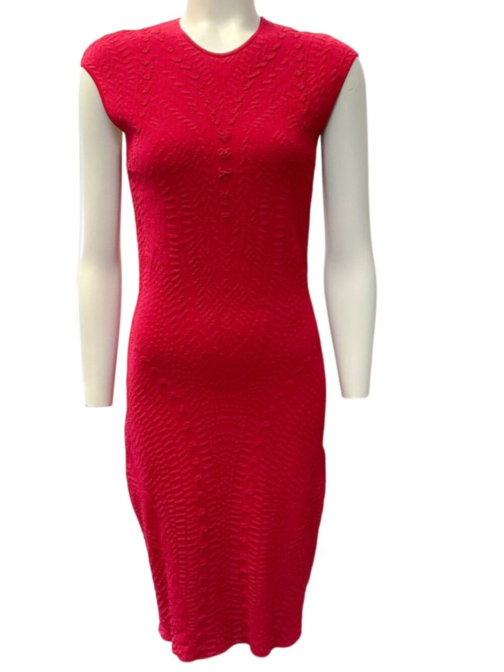 Alexander McQueen Red Textured Knit Sleeveless Dress